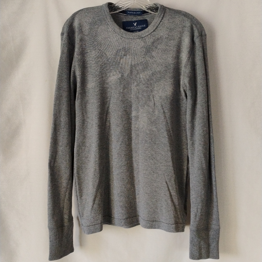 Men's Vintage Fit American Eagle Outfitters Gray Thermal Shirt Eagle Graphic Y2k